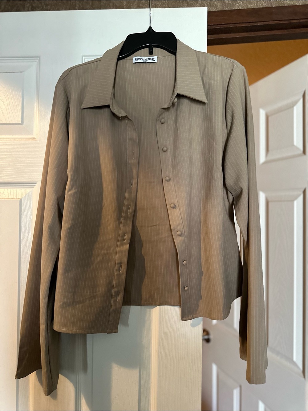 Princess Polly Taupe Pinstripe Button-Down Shirt